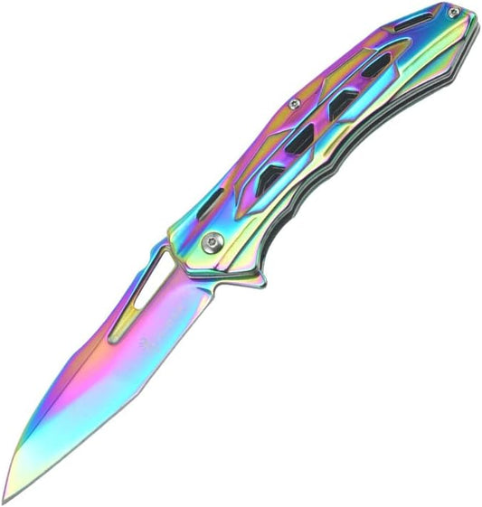 Golden Pocket Folding Knife with 3.5”Stainless Steel blade and handle with liner-lock and pocket clip (Colour)