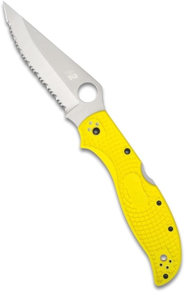 Spyderco Knives Stretch 2 XL Salt Lightweight Yellow C258SYL Serrated H2 Stainless Pocket Knife