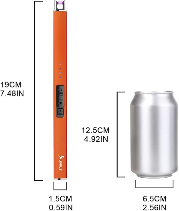 SUPRUS Fluorescent Lighter Glows in The Dark Electric Lighter Candle Lighter Rechargeable USB Arc lighters with Safety Lock Windproof Flameless Plasma for Candle BBQ Camping (Orange)