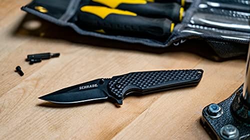 Schrade 1136034 7.3in Stainless Steel Folding Knife with 3.25in Drop Point Blade and G-10 Handle for Outdoor Survival, Camping and EDC,Black