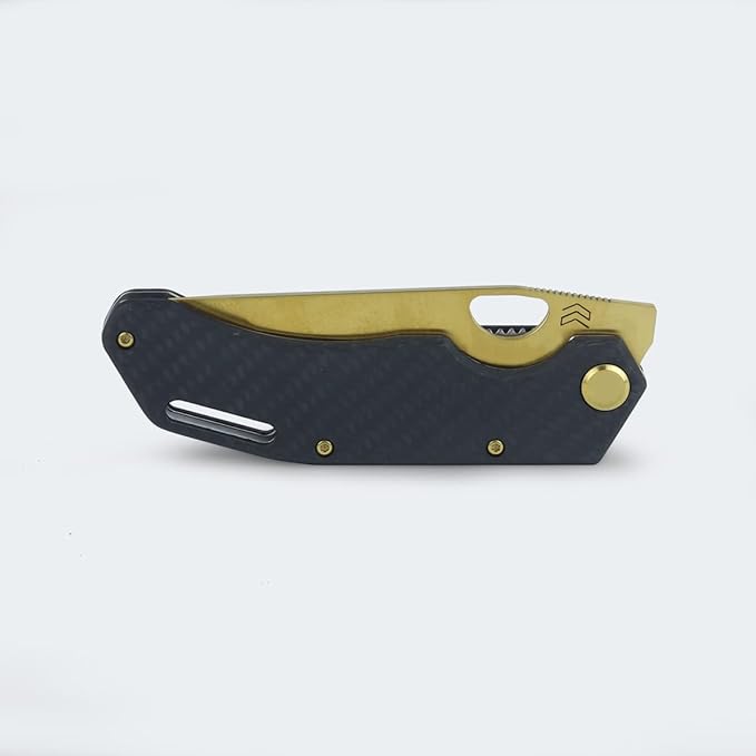 CIMO ECLIPSE TANTO KNIFE GOLD TITANIUM CARBON FIBER HANDLE WITH CLIP