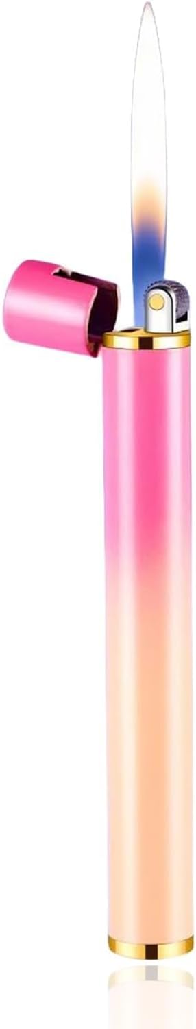 Unique Cute Pink Gradient Mini Lighter Creative Wheel Design, Butane Lighter Refillable Novelty Lighter for Fireplace Candle Camping BBQ (No Butane Fuel) (06)