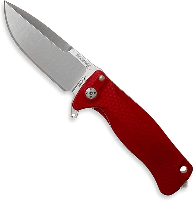 Lion Steel SR22A Sleipner Frame Lock Folding Pocket Knife - Machined Aluminum Handle, IKBS Ball Bearing System, Dual Carry Clip (Red Handle, Satin Blade), one size