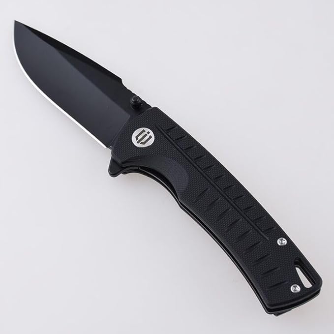 Ichthyolite Outdoor Folding Knife 3.2" 9Cr18MoV Steel Blacken Finish Blade Textured G10 Handle Knife with Pocket Clip(Night Force)