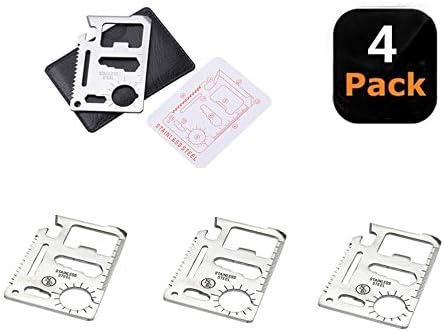 Stainless Steel Survival Pocket Tool - 11-in-1 Multipurpose Silver Beer Bottle Opener/Portable Wallet Pocket Size/Gifts for Men and Women(4-Pack)