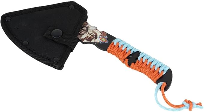 Tomahawk Founding Fathers Axe Survival Hatchet, Great for Camping, Survival, and Outdoors Activity, Handle Blue/coral Strings Woven On It Comes with Black Nylon Sheath, for Any Occasion