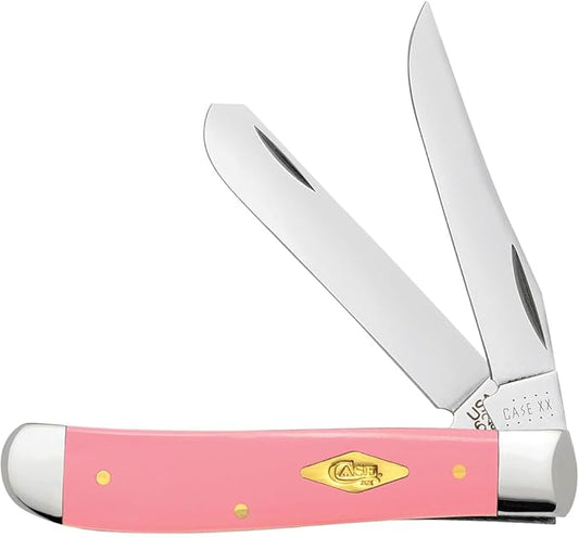 Case XX WR Pocket Knife, Mini Trapper, Pink Synthetic W/Brass Diamond Shield, Item #22429 (4207 SS) 3 1/8 Inches Closed