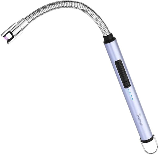 SUPRUS Electric Lighter Candle Lighter USB Type C Rechargeable Lighter Steel Shell & Hanging Hook with 360° Flexible Neck(Blue)