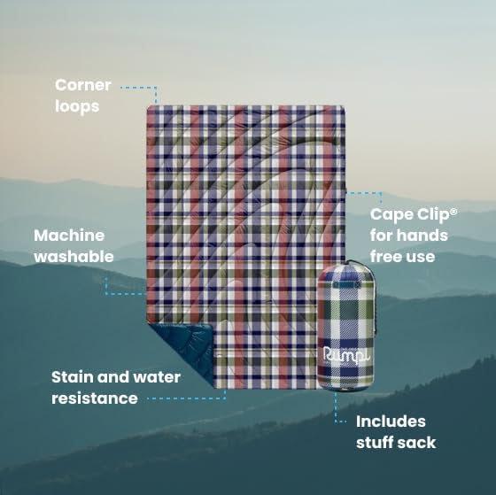 Rumpl Original Puffy Blanket - Warm Puffy Camping Blanket, 100% Recycled Polyester Insulation, Lightweight, Packable, Water-Resistant, Outdoor Puffer Blanket, 52"x75", Sequoia Plaid