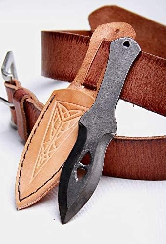 Toferner Hand Forged Sports Knife Markmanship with Leather Neck Case, Vintage Sports Knife with Sheath, Hardened Blade, Hand Made Craft, Gift Idea for Men