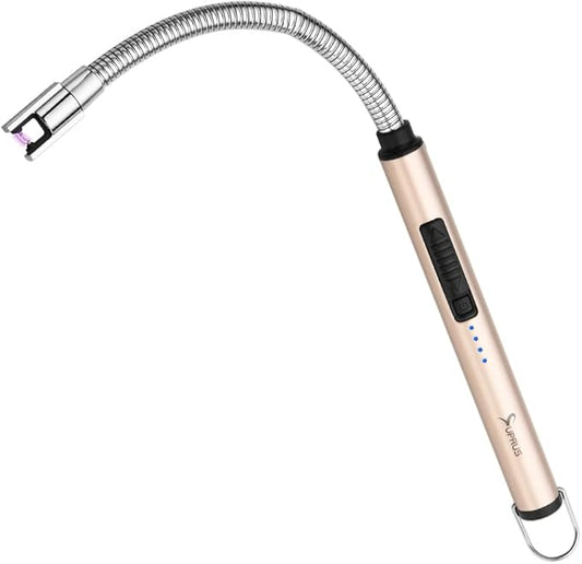 SUPRUS Electric Lighter Candle Lighter USB Type C Rechargeable Lighter Steel Shell & Hanging Hook with 360° Flexible Neck(Gold)