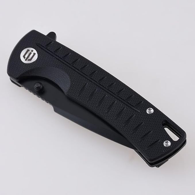 Ichthyolite Outdoor Folding Knife 3.2" 9Cr18MoV Steel Blacken Finish Blade Textured G10 Handle Knife with Pocket Clip(Night Force)