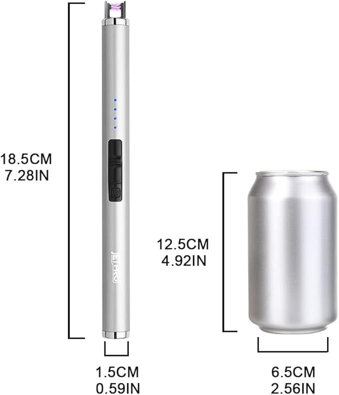 USB Rechargeable Candle Lighter Electronic Arc Lighter Windproof Flameless with Safety Button for Camping Cooking BBQ (Silver)