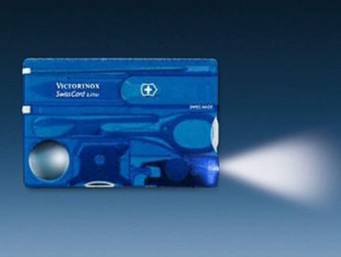 Victorinox Swiss Card Lite Swiss Army Knife, 13 Functions, Swiss Made Pocket Knife with Magnifying Glass, LED and Tweezers - Sapphire