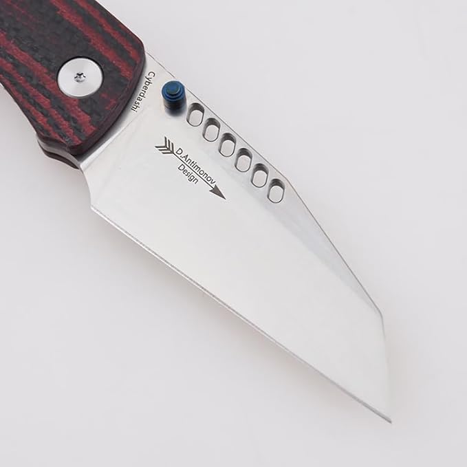 Cyberdashi Folding Knife 154CM Steel 3" Satin Finish Tanto Sheepsfoot Blade G10 and Carbon Fiber Ergonomic Handle Pocket Knife with Titanium Blue Pocket Clip & Thumb Stud