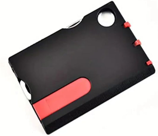 Black Outdoor Survival Bottle Opener Card Multi Tool Outdoor Barbecue Knife Camping Tool Hiking LED Light Magnifier EDC Tool Gear Multitools and Accessories