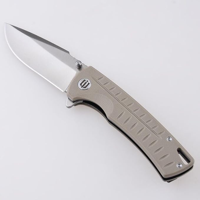 Ichthyolite Outdoor Folding Knife 3.2" 9Cr18MoV Steel Satin Finish Blade Textured G10 Handle Knife with Pocket Clip(Army Khaki)