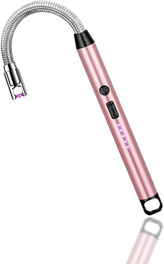 Candle Lighter Electric Lighter Rechargeable Arc Lighter with LED Battery Display360° Flexible Neck Flameless Grill Long Lighters for Light Candles Gas Stoves Camping Barbecue.(Rose Gold)
