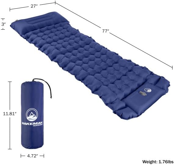 Wakeman Sleeping Pad for Camping - Inflatable Mat with Built-in Foot Pump - Waterproof Camp Mattress - Camping Gear Must Haves Outdoors (Blue)