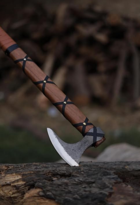 Viking Axe, Throwing Axes,Hatchets and Axes, Viking Battle Axe, Wood Working Tools, Viking Gifts for Men,Gifts for him, Tomahawk ax Head, Bearded Axe, Craft Weapons Brown Ragnor Leather