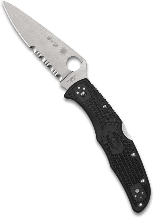 Spyderco Endura 4 Lightweight Knife with Flat Ground Steel Blade and Wildland Firefighter Foundation Black FRN Handle - CombinationEdge - C10FPSBKRD