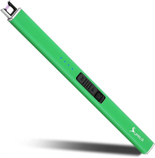 SUPRUS Fluorescent Lighter Glows in The Dark Electric Lighter Candle Lighter Rechargeable USB Arc lighters with Safety Lock Windproof Flameless Plasma for Candle BBQ Camping (Green)