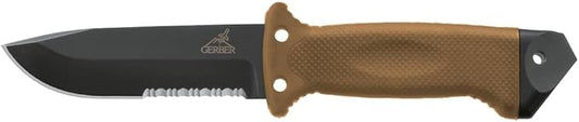 Gerber Gear LMF II Infantry Knife - 10" Partially Serrated Fixed Blade Knife and Sheath - Survival Gear and Equipment - Coyote Brown