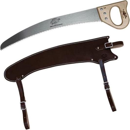 Hand Saw, Fanno Trail Saw with Premium Leather Scabbard & Cut-On-The-Pull Curved Blade for Hunting, Camping, Trail-Riding & Bushcraft; 22.5"
