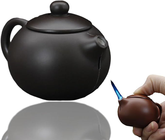 Creative Teapot Lighter, Refillable Butane Inflatable Lighter, Windproof Lighter, Cool Jet Flame Lighter, Torch Lighter, Birthday Party Camping Unique Men's Gift (No Gas)- Black