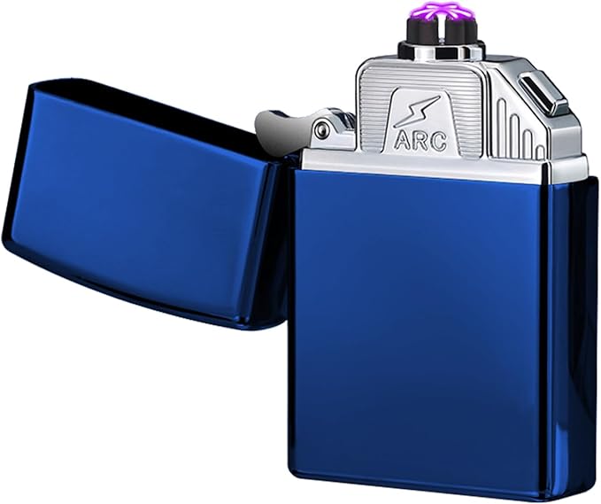 Electric Triple Arc Lighter Plasma Lighter Rechargeable Lighter Portable Electronic Lighter Windproof Flameless Lighter with Upgraded High Power Battery for Candle, BBQ(Blue)