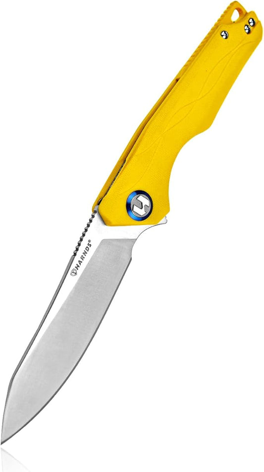 Harvest Pocket knife with Sandvik 14C28N Steel Folding Knife with G10 Handle for Camping Hunting Surviral (Yellow)
