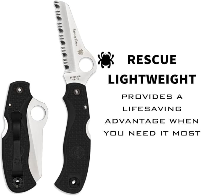 Spyderco Rescue Lightweight Knife with 3.12" VG-10 Steel Blade and Black FRN Handle - SpyderEdge - C45SBK