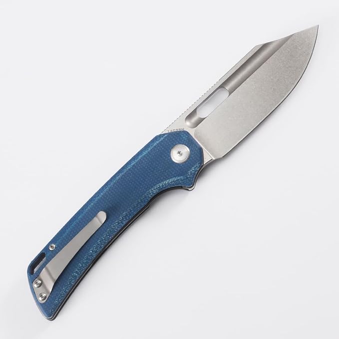 Knife Folding Pocket Knife 3.5 "Stone Wash 14C28N Blade (Blue)