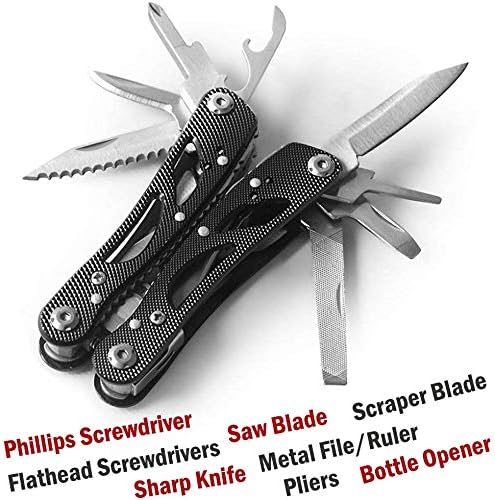Multi tool with Pliers, Knife Bottle Opener Screwdriver Saw - Perfect for Outdoor Survival Camping Fishing & Hiking 11 in 1 Plus 11 Bits