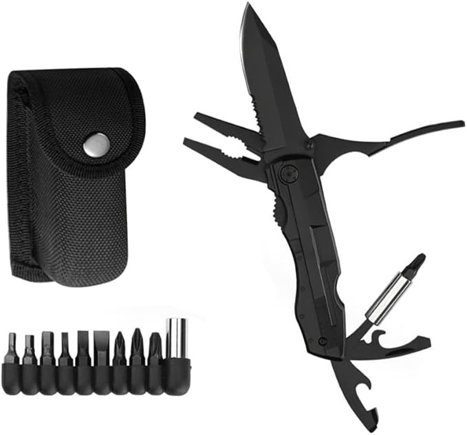 Multitool Knife, EDC, 15 in 1 Pocket Multitool, Multi Tool with Large Blade, Safety Locking Design, Spring-Action Plier, Durable Nylon Sheath for Camping, Outdoor, Survival, Gifts for Men Dad