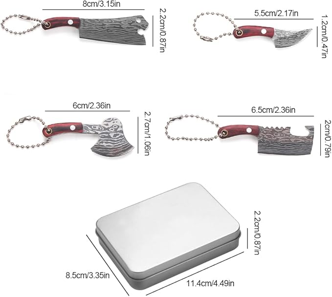 Mini Knife Set,Tiny Knife Set with Sheath,Mini Pocket Knives Keychain for Knife Collectors Gifts and Package Opener Box Cutter (4)