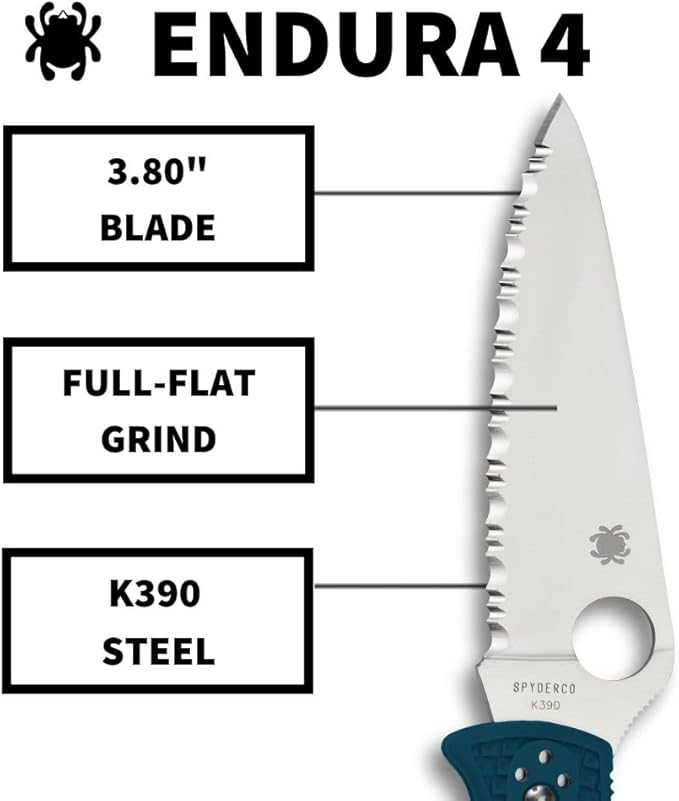 Spyderco Endura 4 Lightweight Folding Knife with K390 Premium Steel Blade and Durable Blue FRN Handle - C10FSK390