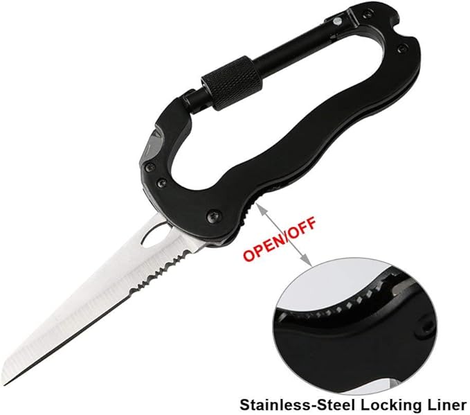 Upgrade 5-in-1 Multi-Function Portable Climbing Tool-Opener, Mini Carabiner, Mountaineering Keychain, Screwdriver, Portable Folding Carabiner Knife (Black)