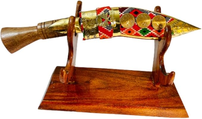 Kukri Knife With Wooden Stand 12 IN Decoration Khukuri Special Hand Woven Dhaka Covered On Sheath Handmade In Gurkha Land Nepal, 6-IN-DCO
