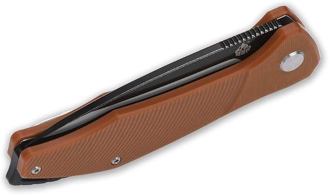 QSP Raven 4.5" Flipper Folding Pocket Knife, D2 Blade G10 handle, smooth flipper opening knife (BROWN)