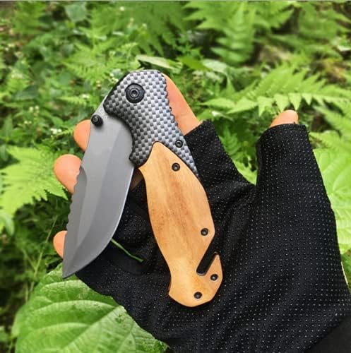 BST – Pack of 1 Small EDC Pocket Folding Knife - Titanium Coating Knife Blade, 440C Stainless Steel Knife with Plain Wood Handle