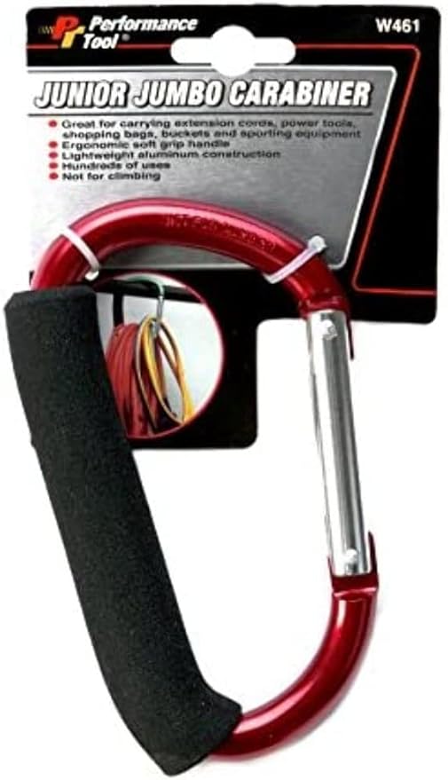 Performance Tool W461 5-Inch Junior Jumbo Carabiner - Heavy Duty Aluminum Carabiner Clip with Locking Mechanism for Outdoor Activities and Camping Gear