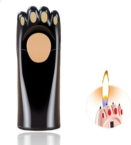 Cat Paw Cute Butane Lighters Refillable, Pretty Aesthetic Novelty Lighter, Unique Gifts for Women Fireplace Candles Camping BBQ (No Butane Fuel) (Black)