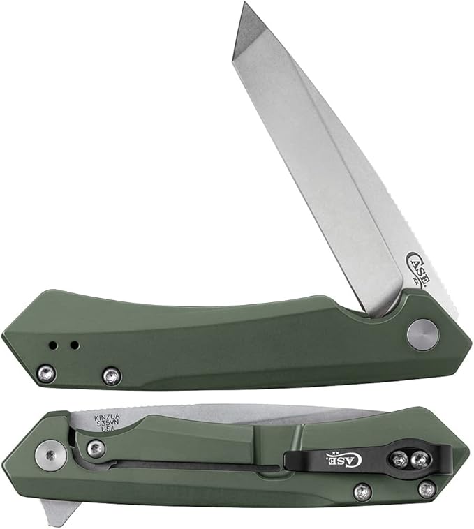 Case XX WR Pocket Knife Kinzua EDC, S35VN Tanto Blade, OD Green Anodized Aluminum Handle W/Clip #64671 (KINZUA) 4 3/4" Inches Closed