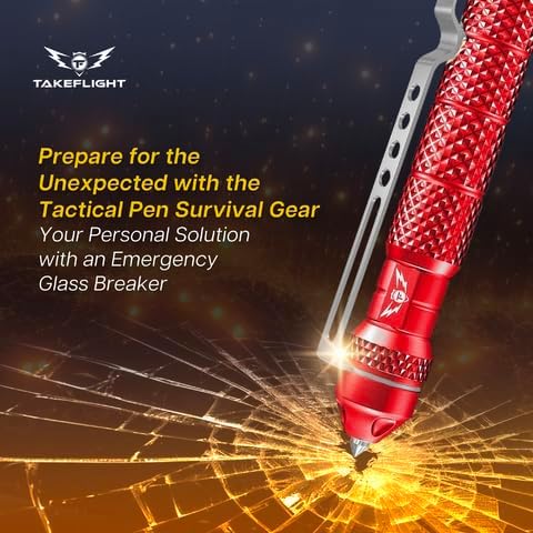 Tactical Pen Multitool – Gifts For Men Dad - Diamond Thread Grip, Strong Rugged Aluminum EDC Survival Gear, Pocket Military Writing Glass Breaker, Pen Collection - Red