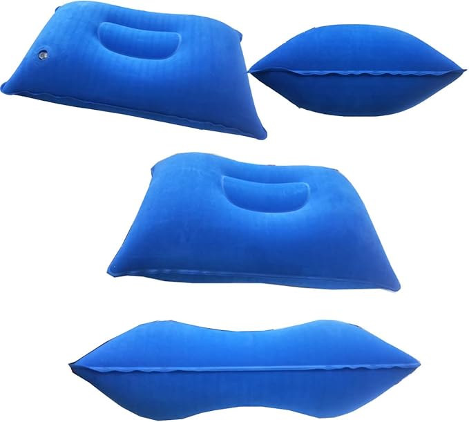 Camping Travel Pillow Small Squared Flocked Fabric Air Pillow, Compact, Comfortable and Ergonomic Inflatable Pillow, Used to Support Camping and Hiking (3 Pack Royal Blue, Purple, Duotone)