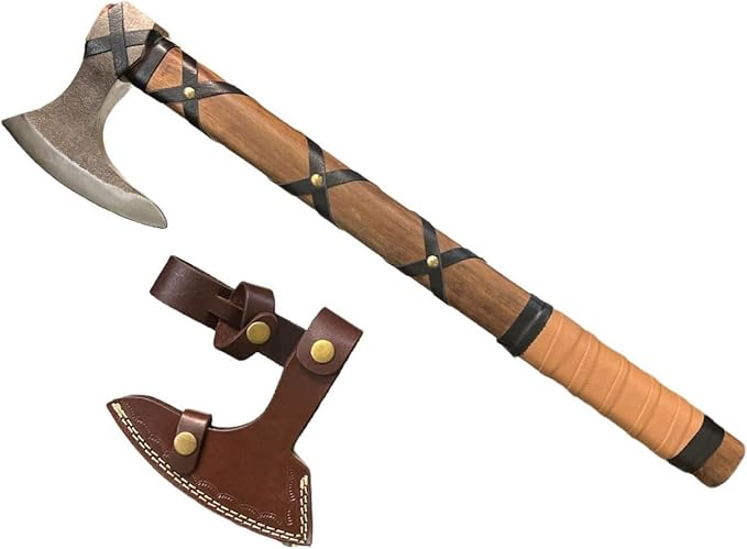 Handmade Viking Axe Real Carbon Steel Axe with Leather Sheath Camping Bearded Axes & Hatchets Hunting Axe Valentine's Day Gift, Camping & Hiking | Knives & Tools | Birthday Gift for him (VK-Ax-20)