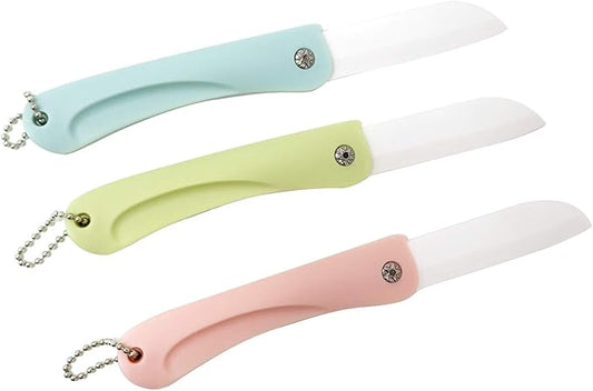 Honbay 3PCS Ceramic Folding Knife Handy Fruit Knife for Travel, Picnic, Camping, etc