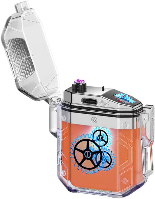 Lighters Dual Arc Lighter with Flashlight Rechargeable Windproof Waterproof Flameless Transparent Double Arc USB Lighter Good for Cigarette Outdoor Camping Hiking (Orage)