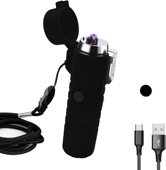 Electric Lighter Rechargeable, Waterproof Lighter Plasma Lighter with Flashlight Windproof ARC Lighter Flameless for Camping Hiking(Black)